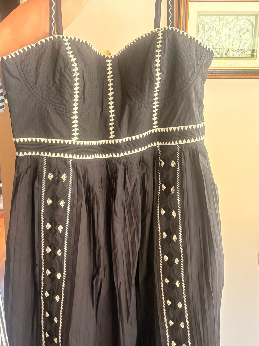 Ulla Johnson Black Strapless Embroidered Midi Dress